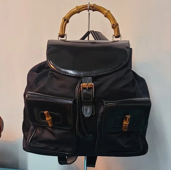 Gucci Bamboo Drawstring Nylon Backpack - Picture 1 of 17